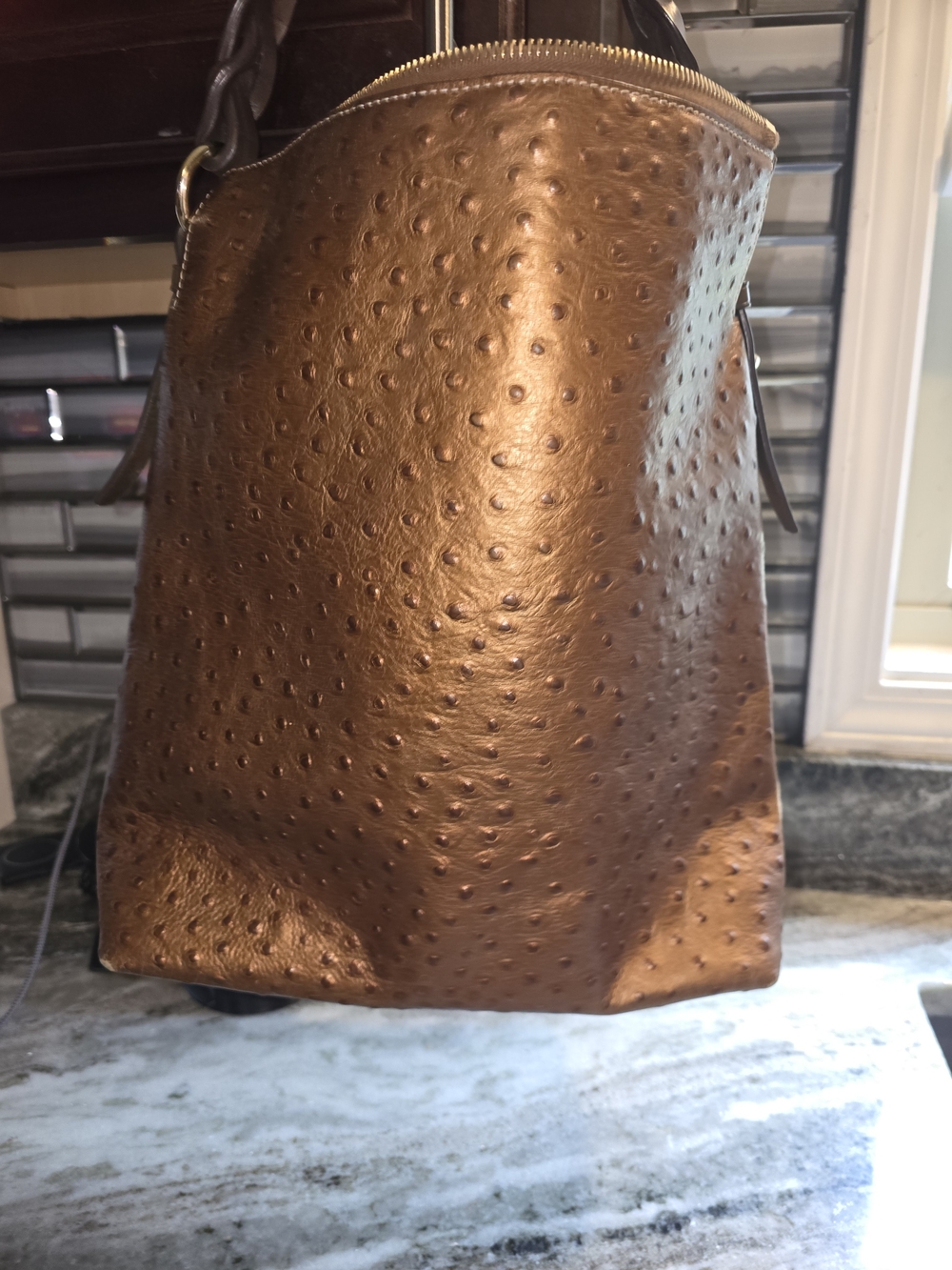 Dooney & Bourke Metallic Bronze Ostrich-Embossed Shoulder Bag - Picture 5 of 7